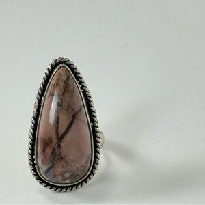 925 Peruvian Pink Opal Teardrop Ring 7 1/4